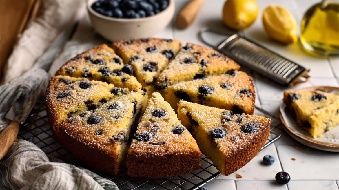 Lower Calorie Olive Oil Ricotta Lemon Blueberry Cake Recipe for Guilt-Free Indulgence