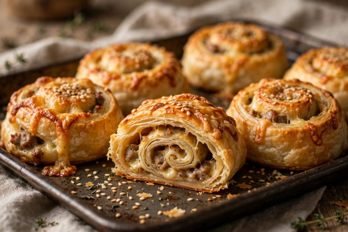 Cheesy Sausage Puff Pastry Rolls